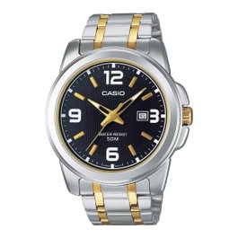 Casio MTP-1314SG-1A con esfera negra y correa de acero inoxidable
