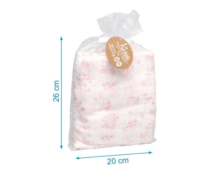 KioKids Muselina Rosa Animalitos de Bambú y Algodón 120x120 cm KioKids Muselina Rosa Animalitos de Bambú y Algodón 120x120 cm