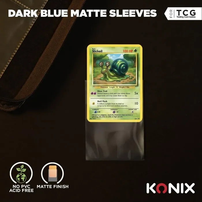 Konix AABYJ18660 - Fundas Mate 66 x 91 mm para Cartas, 100 Unidades - Para Magic: The Gathering y Pokémon, Color Azul Oscuro Konix AABYJ18660 - Fundas Mate 66 x 91 mm para Cartas, 100 Unidades - Para Magic: The Gathering y Pokémon, Color Azul Oscuro