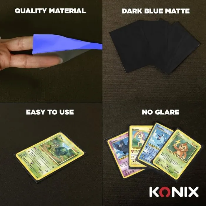 Konix AABYJ18660 - Fundas Mate 66 x 91 mm para Cartas, 100 Unidades - Para Magic: The Gathering y Pokémon, Color Azul Oscuro Konix AABYJ18660 - Fundas Mate 66 x 91 mm para Cartas, 100 Unidades - Para Magic: The Gathering y Pokémon, Color Azul Oscuro