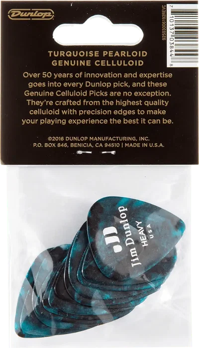 Dunlop Pack 12 Púas Genuine Celluloid Turquesa Perlado Heavy Dunlop Pack 12 Púas Genuine Celluloid Turquesa Perlado Heavy
