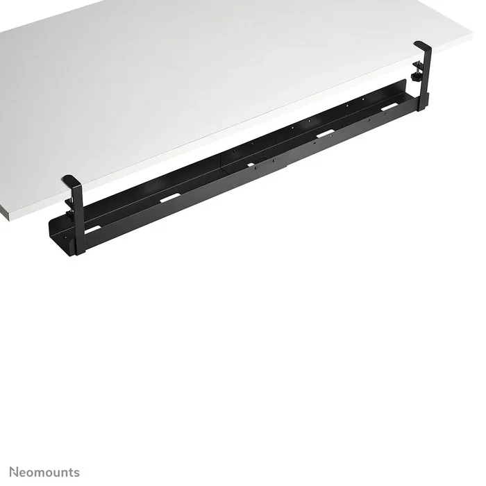 Neomounts ADS07-120BL Organizador de Cables para Escritorio, Bandeja de Cables con Montaje por Abrazadera Universal, Ajustable 80-100-120 cm, Acero, Negro - 1 pieza