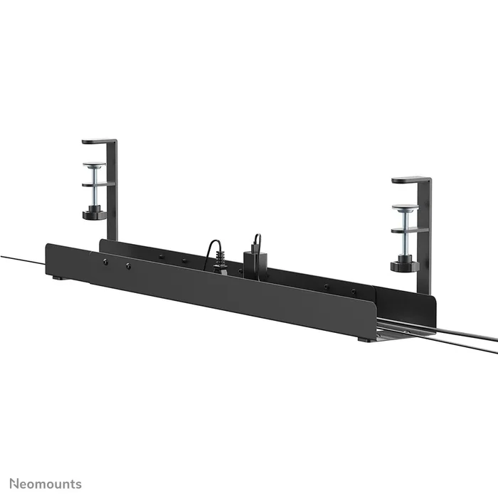 Neomounts ADS07-120BL Organizador de Cables para Escritorio, Bandeja de Cables con Montaje por Abrazadera Universal, Ajustable 80-100-120 cm, Acero, Negro - 1 pieza