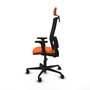 Silla de oficina Bormate con mecanismo Asincro tapizada con Tela color Naranja y malla color Negro. Equipada con lumbar 1D, Brazos 2D, Cabecero 2D y Ruedas 65mm nailon