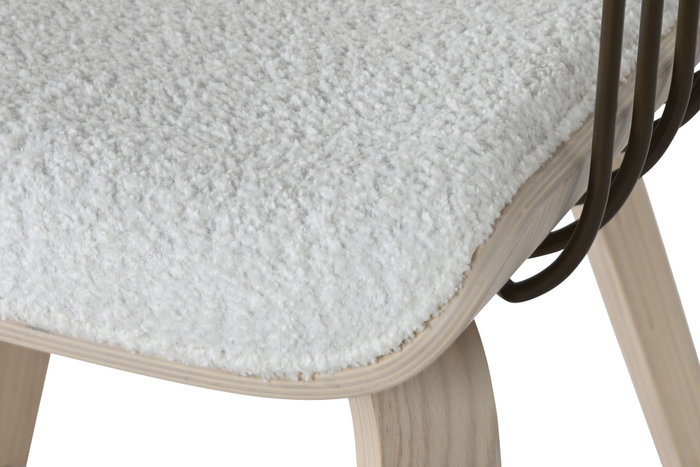 DKD Home Decor Silla Scandi Blanco Madera Poliester Bucle 51 x 55 x 76.5 cm