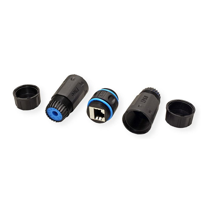 VALUE 21.99.3000 Acoplador RJ-45 Categoría 6 (Cat.6 Clase E) Blindado para Exterior/Industria, 3 Puertos Hembra/Hembra, Negro y Azul