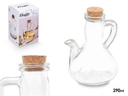 Vivalto Aceitera o Porrón con Tapón de Corcho, Vidrio Transparente, 290 ml, Dimensiones 12x14.5x9.5 cm (Set de 24)
