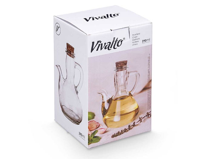 Vivalto Aceitera o Porrón con Tapón de Corcho, Vidrio Transparente, 290 ml, Dimensiones 12x14.5x9.5 cm (Set de 24)