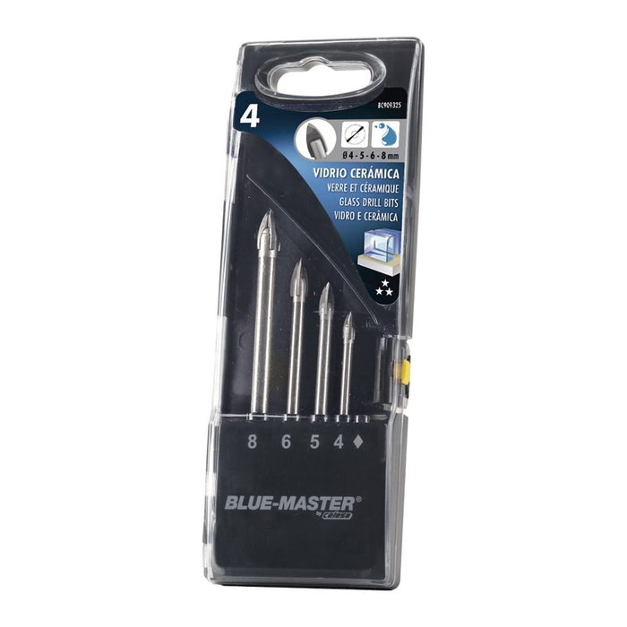 Bluemaster Juego 4 Brocas Punta de Lanza para Cristal y Porcelánico Ø4-5-6-8 mm Bluemaster Juego 4 Brocas Punta de Lanza para Cristal y Porcelánico Ø4-5-6-8 mm