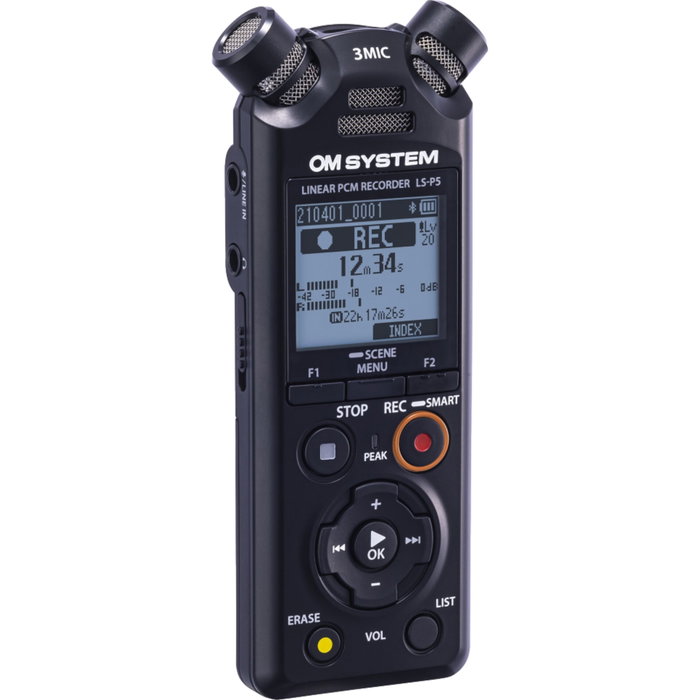 OM SYSTEM LS-P5 Kit Grabador de audio estéreo PCM lineal con TRESMIC II, Negro