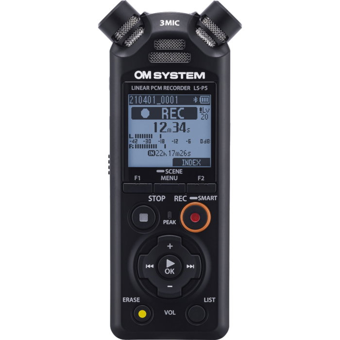 OM SYSTEM LS-P5 Kit Grabador de audio estéreo PCM lineal con TRESMIC II, Negro