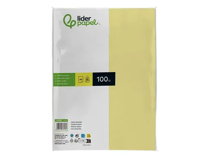 Liderpapel Papel Color A4 80gr Amarillo Paquete de 100 Hojas