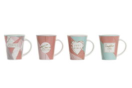 DKD Home Decor Taza Scandi Azul Celeste Naranja Porcelana 350ml (12 Unidades) 9 x 11 x 12 cm