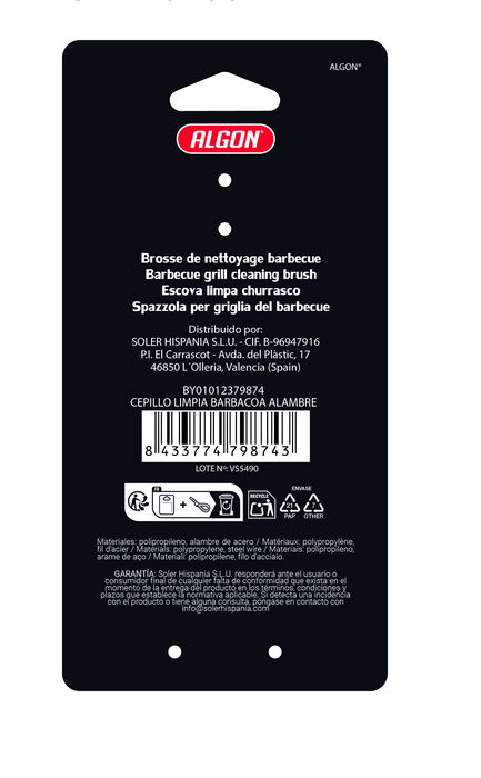 Inde Cepillo para Barbacoa de Alambre de Acero, Limpiador de Parrillas, 34.2 cm de Largo - Algon Bbq (24 Unidades)