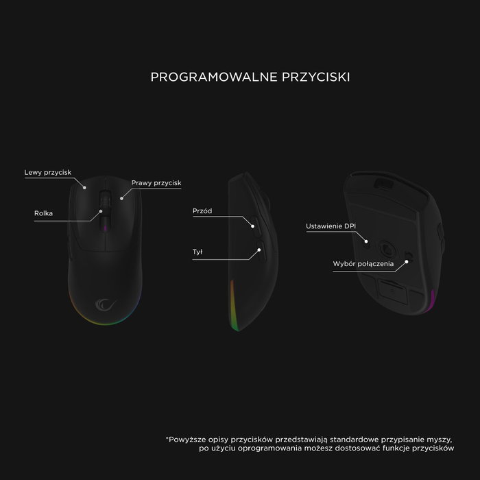 Rampage Prote M5 Ratón Inalámbrico 24000 DPI RGB LED 1kHz Negro