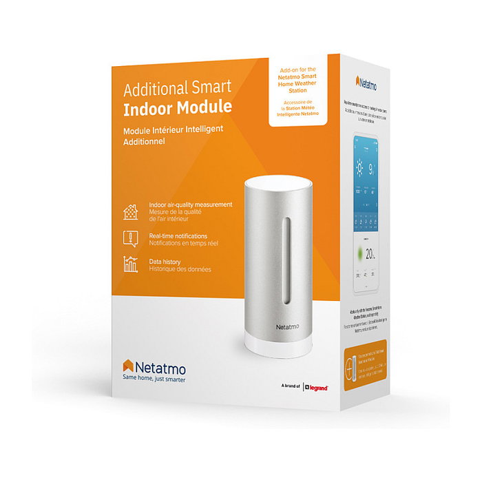 NetAtmo Módulo Interior Inteligente Adicional para Estación Meteorológica, Inalámbrico, Precisión 0.3° y 3%, Duraluminio, Aluminio, AAA