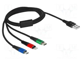 DeLOCK Cable de carga 3 en 1 USB Tipo-A a Lightning/Micro USB/USB Type-C 1 m