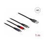 DeLOCK Cable de carga 3 en 1 USB-A a Lightning/Micro USB/USB Type-C 1 m