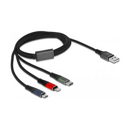 DeLOCK Cable de Carga USB 3 en 1 Tipo-A a Lightning, Micro USB y USB Tipo-C 1 m, 3 Colores - Para iPhone, Android y Más