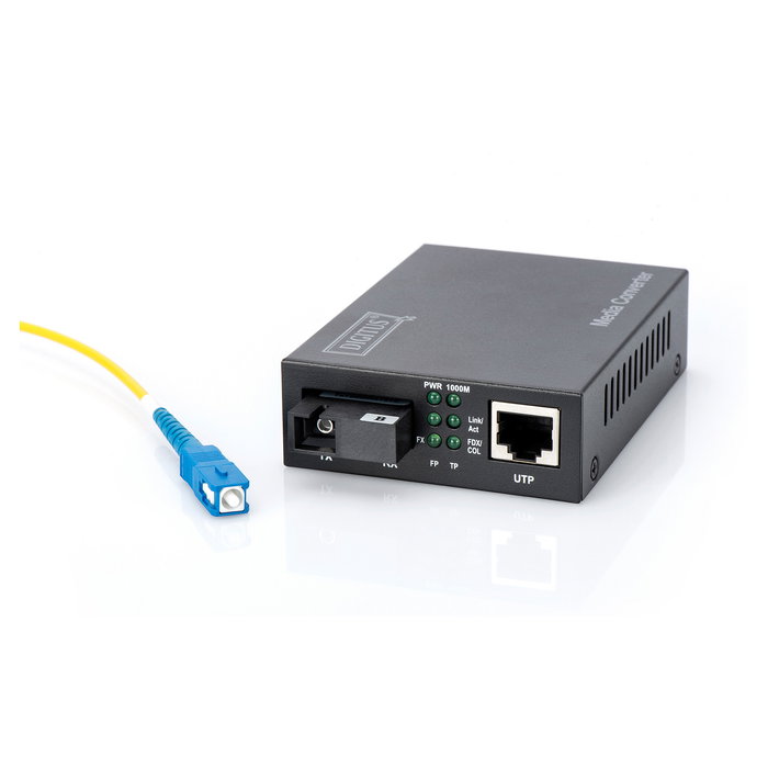Digitus Convertidor de Medios Gigabit Bidireccional RJ45 a SC, 1000 Mbit/s, para Fibra Monomodo, 20 km, Negro
