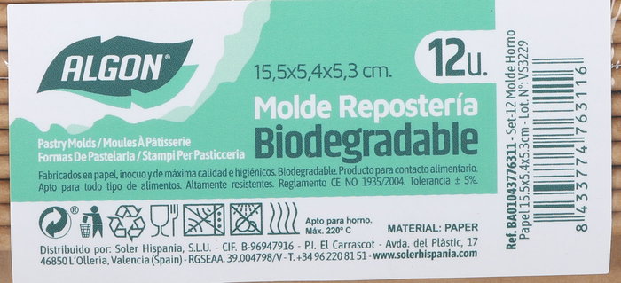 Algon Set de 12 Moldes para Horno de Papel, 15.5 x 5.4 x 5.3 cm (24 Unidades)