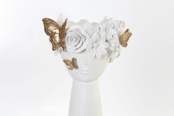 DKD Home Decor Figura Resina Cara Macetero Blanco y Dorado DKD Home Decor Figura Resina Cara Macetero Blanco y Dorado