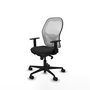 Silla de oficina Jorquera con mecanismo Sincro tapizada con Similpiel color Negro y malla color Blanco. Equipada con lumbar 1D, Brazos 1D y Ruedas 65mm nailon
