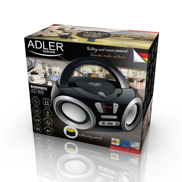 ADLER Radio CD con USB, Entrada AUX y Potencia 4.5W