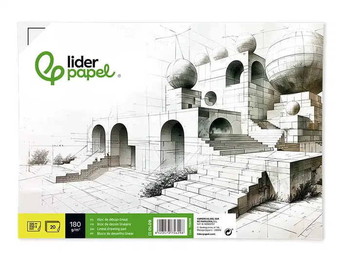 Liderpapel Bloc Dibujo Lineal Encolado 230x325mm 20 Hojas 180 gr/m2 con Recuadro