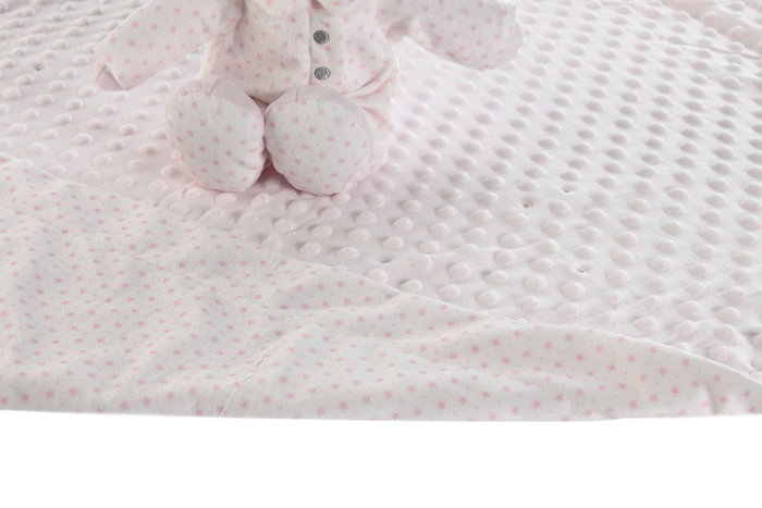 DKD Home Decor Peluche Manta Bebé Rosa Azul Beige Poliéster 2 x 75 x 100 cm Set de 2