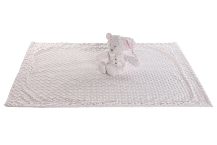 DKD Home Decor Peluche Manta Bebé Rosa Azul Beige Poliéster 2 x 75 x 100 cm Set de 2