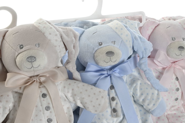 DKD Home Decor Peluche Manta Bebé Rosa Azul Beige Poliéster 2 x 75 x 100 cm Set de 2