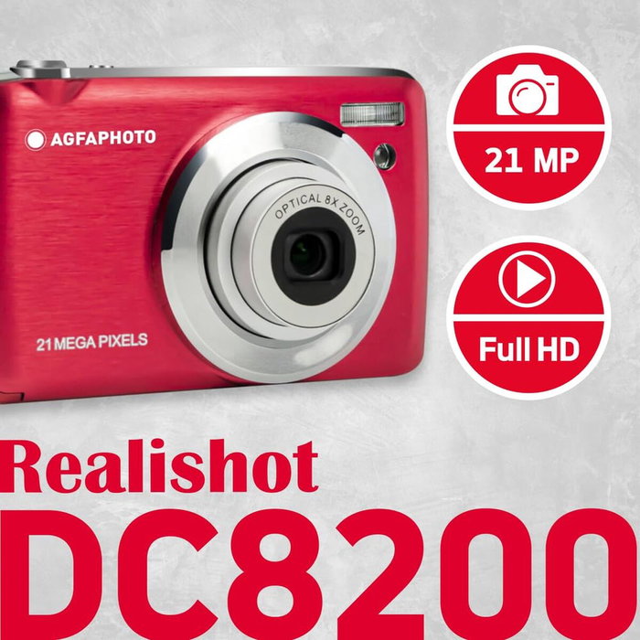 AgfaPhoto DC8200 Cámara Digital Compacta Roja, 18 MP, Zoom 8x, Full HD AgfaPhoto DC8200 Cámara Digital Compacta Roja, 18 MP, Zoom 8x, Full HD
