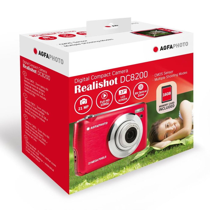 AgfaPhoto DC8200 Cámara Digital Compacta Roja, 18 MP, Zoom 8x, Full HD AgfaPhoto DC8200 Cámara Digital Compacta Roja, 18 MP, Zoom 8x, Full HD