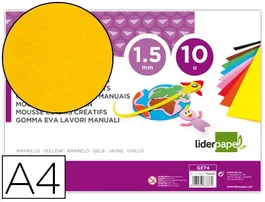 Liderpapel Goma Eva DIN A4 Espesor 1,5mm Amarillo Paquete 10 Hojas 60g/m²