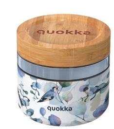 QUOKKA Recipiente de Comida de Cristal 820 ml con Funda Deli Blue Nature - Tartera Reutilizable