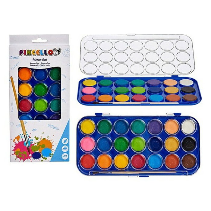 PINCELLO Acuarelas 21 Colores con Pincel de Madera