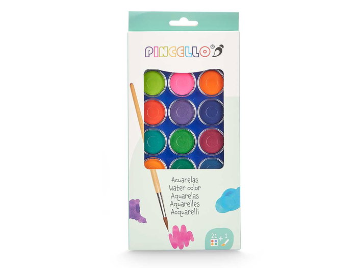 Pincello Acuarelas 21 Pcs Set con Pincel, 21 Colores, Dimensiones 13 x 27.5 x 1.5 cm (Set de 48)