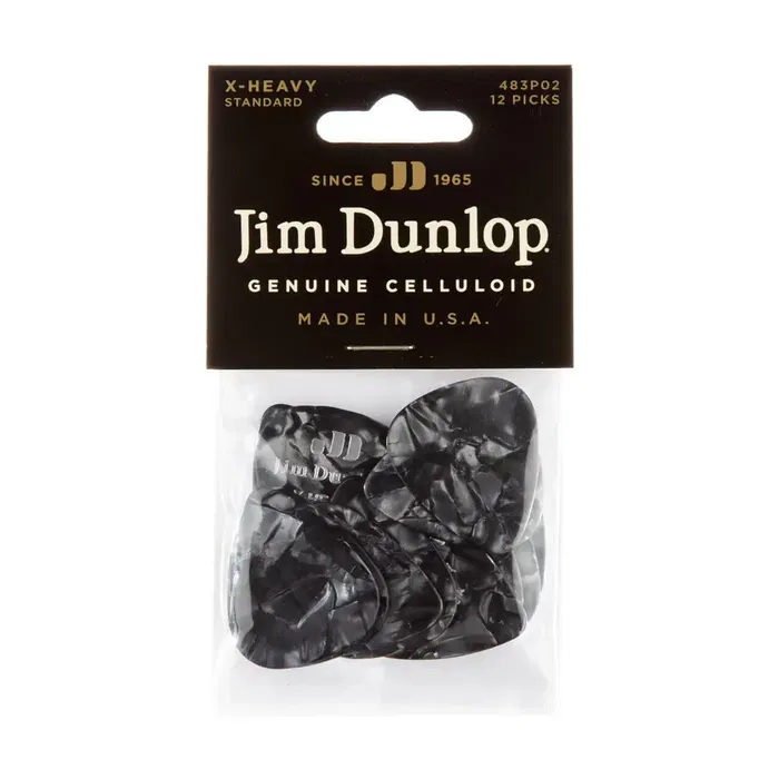 Dunlop Pack 12 Púas Genuine Celluloid Negro Perlado X Heavy