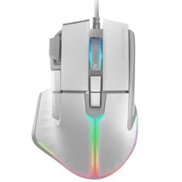 Mars Gaming MMXTW Ratón Gaming 12800 DPI, 9 Botones Huano, Iluminación RGB, Cable Feather Paracord, Ergonómico Blanco