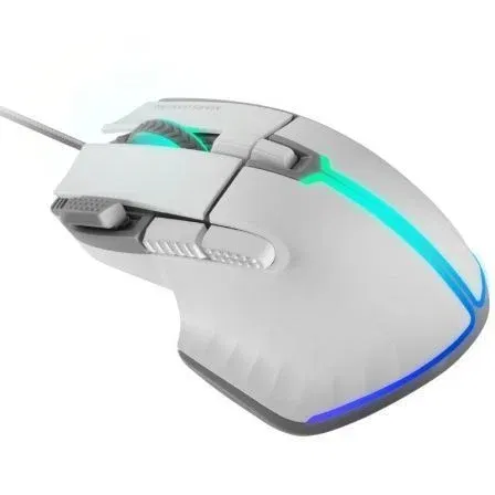 Mars Gaming MMXTW Ratón Gaming 12800 DPI, 9 Botones Huano, Iluminación RGB, Cable Feather Paracord, Ergonómico Blanco