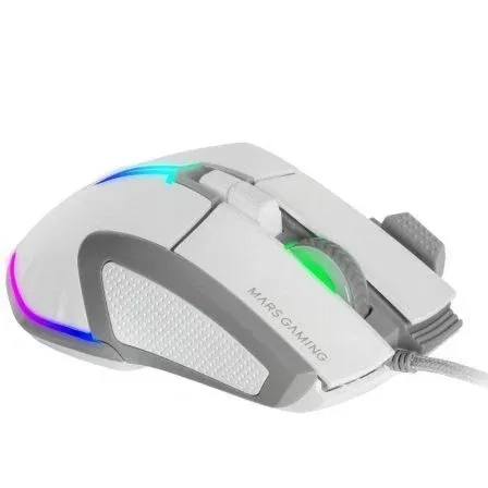 Mars Gaming MMXTW Ratón Gaming 12800 DPI, 9 Botones Huano, Iluminación RGB, Cable Feather Paracord, Ergonómico Blanco