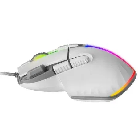 Mars Gaming MMXTW Ratón Gaming 12800 DPI, 9 Botones Huano, Iluminación RGB, Cable Feather Paracord, Ergonómico Blanco