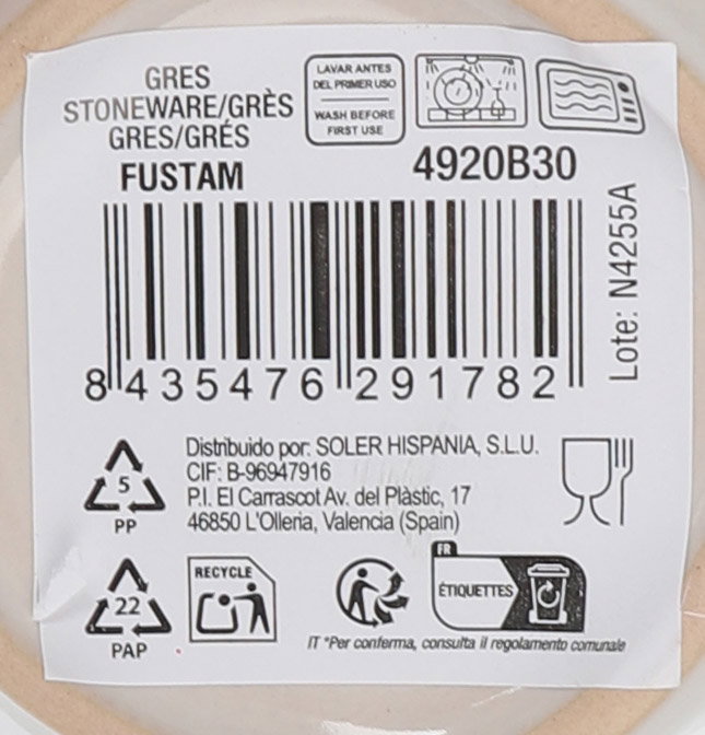 La Mediterranea Mug "Fustam" Md 310 ml con dimensiones 8 cm (ancho) x 10 cm (alto) x 12 cm (largo) (36 Unidades)