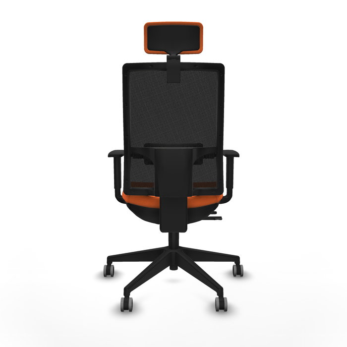 Silla de oficina Horna con mecanismo Sincro/Traslack tapizada con Tela color Naranja y malla color Negro. Equipada con lumbar 1D, Brazos 1D, Cabecero 2D y Ruedas 65 mm parqué Silla de oficina Horna con mecanismo Sincro/Traslack tapizada con Tela color Naranja y malla color Negro. Equipada con lumbar 1D, Brazos 1D, Cabecero 2D y Ruedas 65 mm parqué