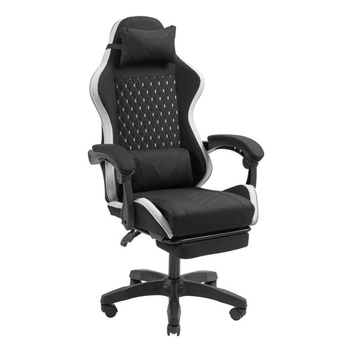 Mars Gaming Silla Gamer MGCXFGRBL Negra y Blanca Reclinable Reposabrazos Ajustable Reposapiés con Cojines