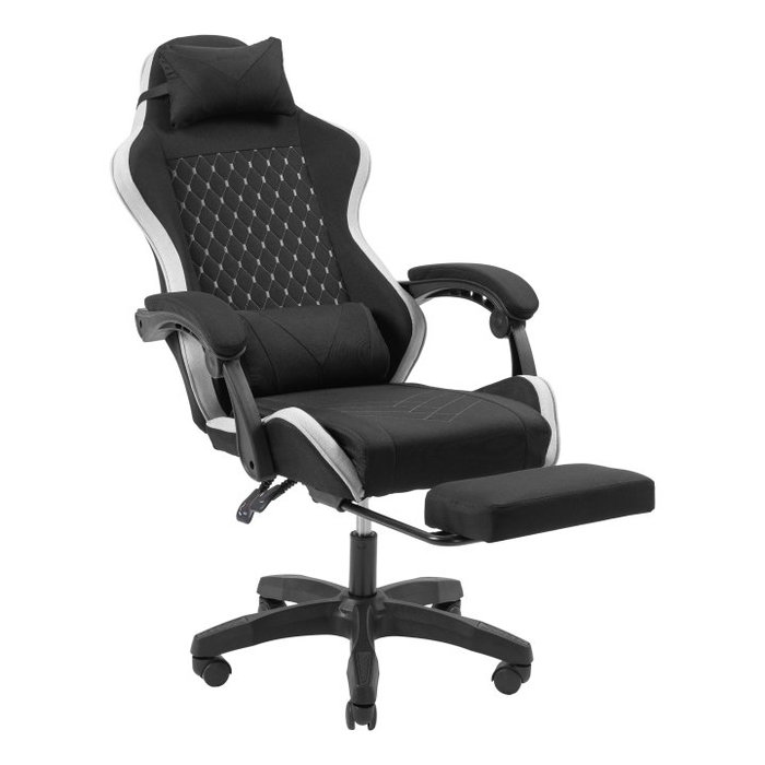 Mars Gaming Silla Gamer MGCXFGRBL Negra y Blanca Reclinable Reposabrazos Ajustable Reposapiés con Cojines