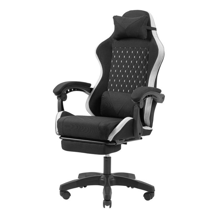 Mars Gaming Silla Gamer MGCXFGRBL Negra y Blanca Reclinable Reposabrazos Ajustable Reposapiés con Cojines