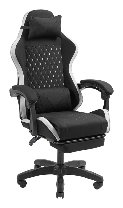 Mars Gaming MGC-X Silla Gaming Ergonómica Reclinable con Reposapiés Extensible, Cojines Lumbar y Cervical - Negro y Blanco