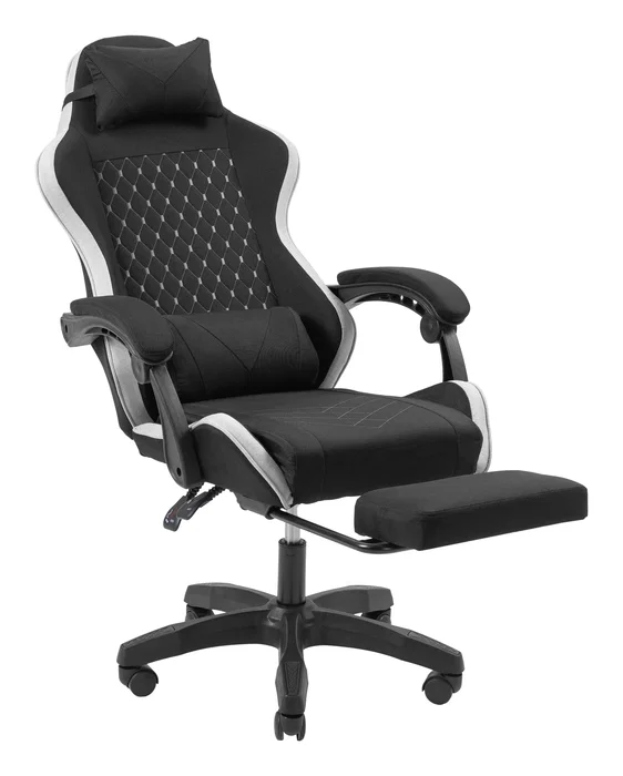 Mars Gaming MGC-X Silla Gaming Ergonómica Reclinable con Reposapiés Extensible, Cojines Lumbar y Cervical - Negro y Blanco